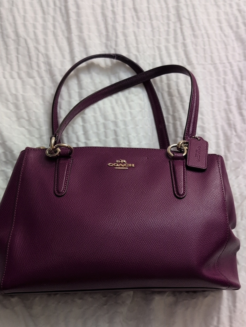 Coach Plum Leather Double-Handle Satchel with Gold Hardware